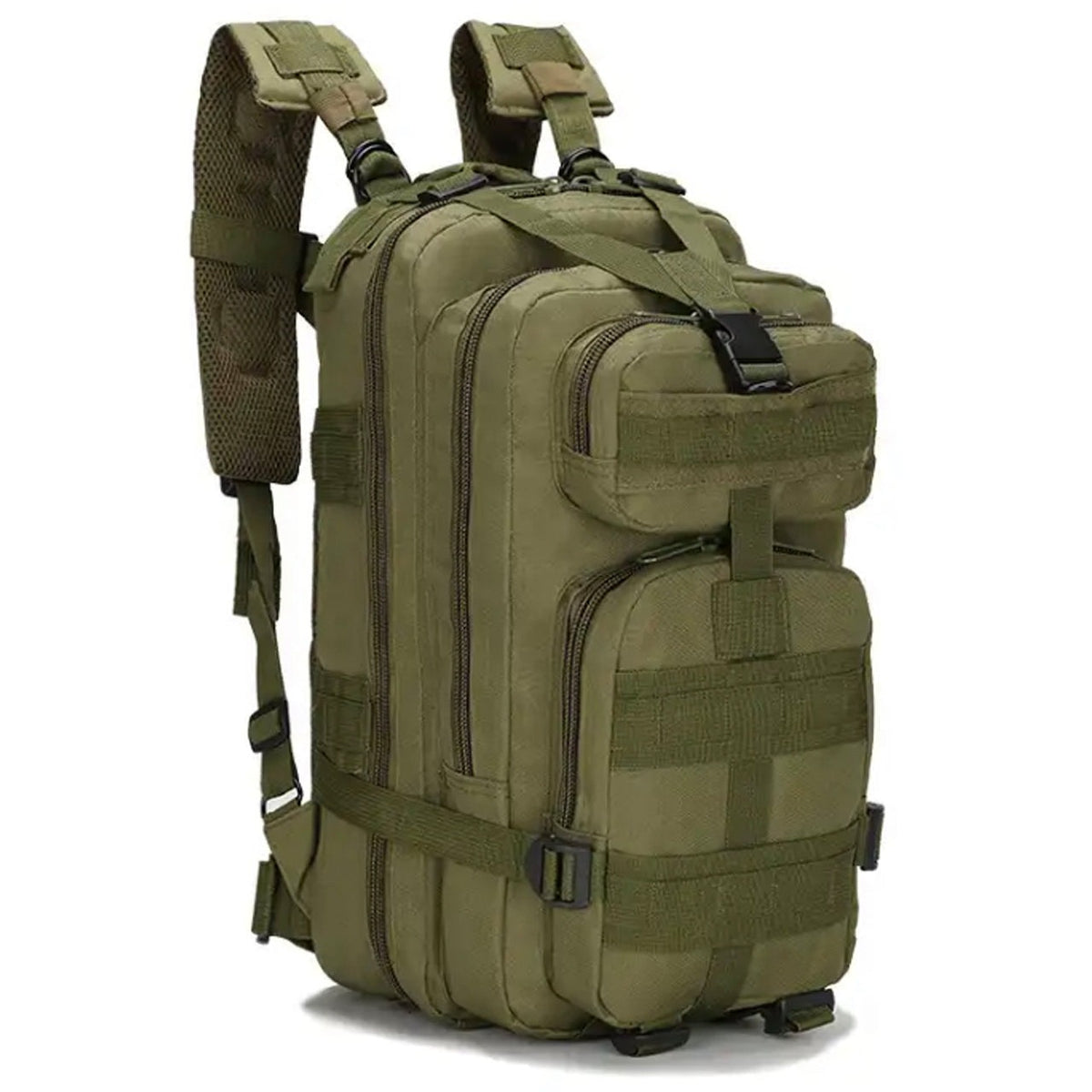 Discover the boundless capacity of the Tactical Daypack 30LT! Boasting 4 generous compartments and a MOLLE grid for expanding with pouches and gear, this pack measures in at an impressive 40x24x20cm! www.moralepatches.com.au OD green colour side view