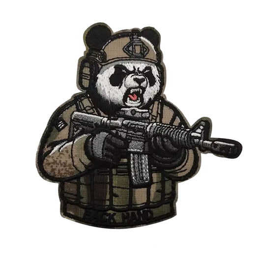 Unleash your attitude with the Tactical Panda Back Hand Embroidery Patch Hook &amp; Loop. Featuring an embroidered design and hook &amp; loop backing, this 9.5x9cm patch is the perfect addition to your collection. www.moralepatches.com.au