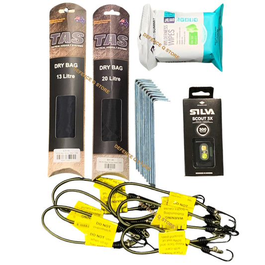 Heading to Wagga Wagga for basic training? This carefully curated bundle delivers the non-issue field gear that transforms your training experience. Keep essentials protected with reliable dry bags, maintain hygiene on the go with quality wipes, and navigate night operations confidently using a dependable headlamp. www.moralepatches.com.au