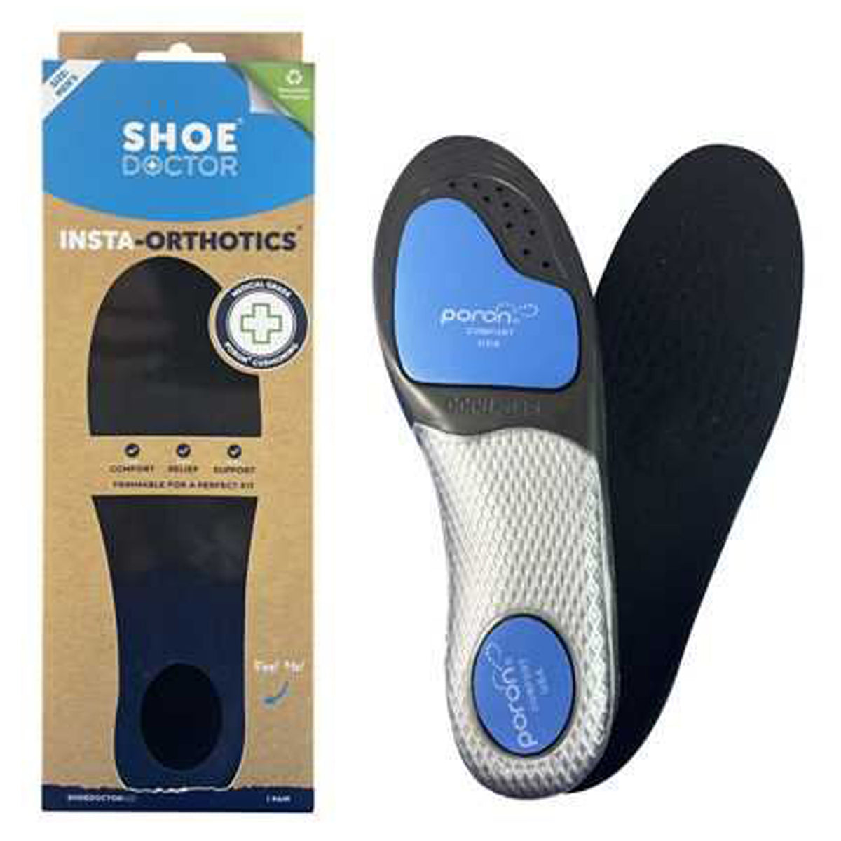 "Shoe Doctor Orthotic Insoles  Men's size. Give your feet the comfort and support they deserve with Shoe Doctor Orthotic Insoles. Designed with medical-grade Poron® cushioning, these premium insoles provide targeted relief from pressure, fatigue, and foot pain while enhancing stability and balance throughout the day. www.moralepatches.com.au