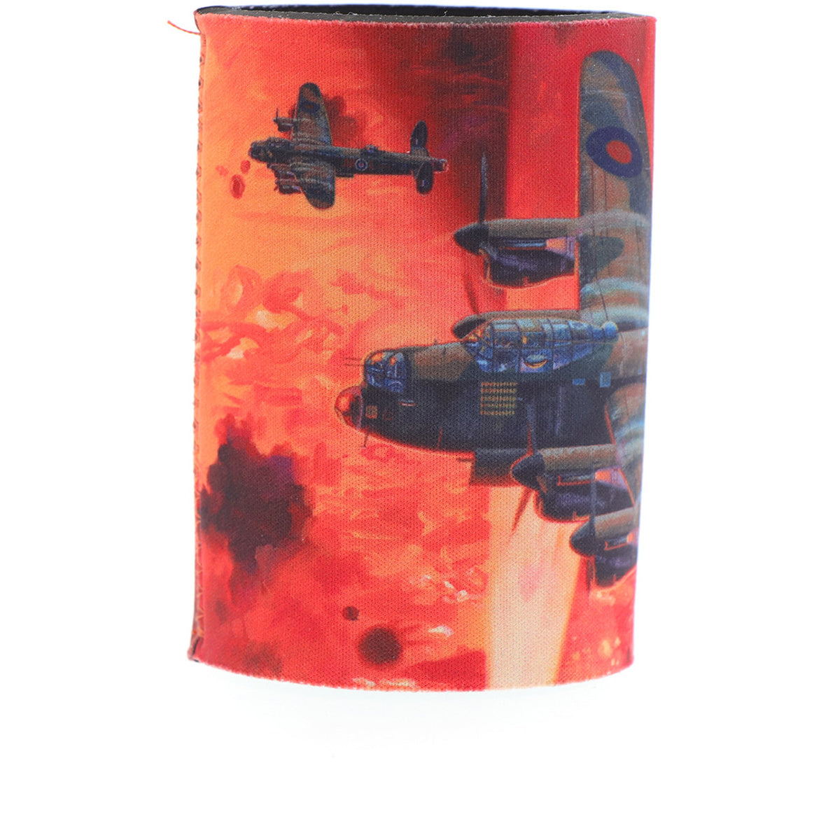 The cooler showcases Harrison's artwork "Into the Cauldron" and a schematic of the Lancaster Bomber on its base. Made from durable neoprene, this cooler is perfect for keeping your drinks cold. With its striking artwork depicting the Lancaster Bomber during an operation with Bomber Command, it is sure to make your mornings more enjoyable. www.moralepatches.com.au