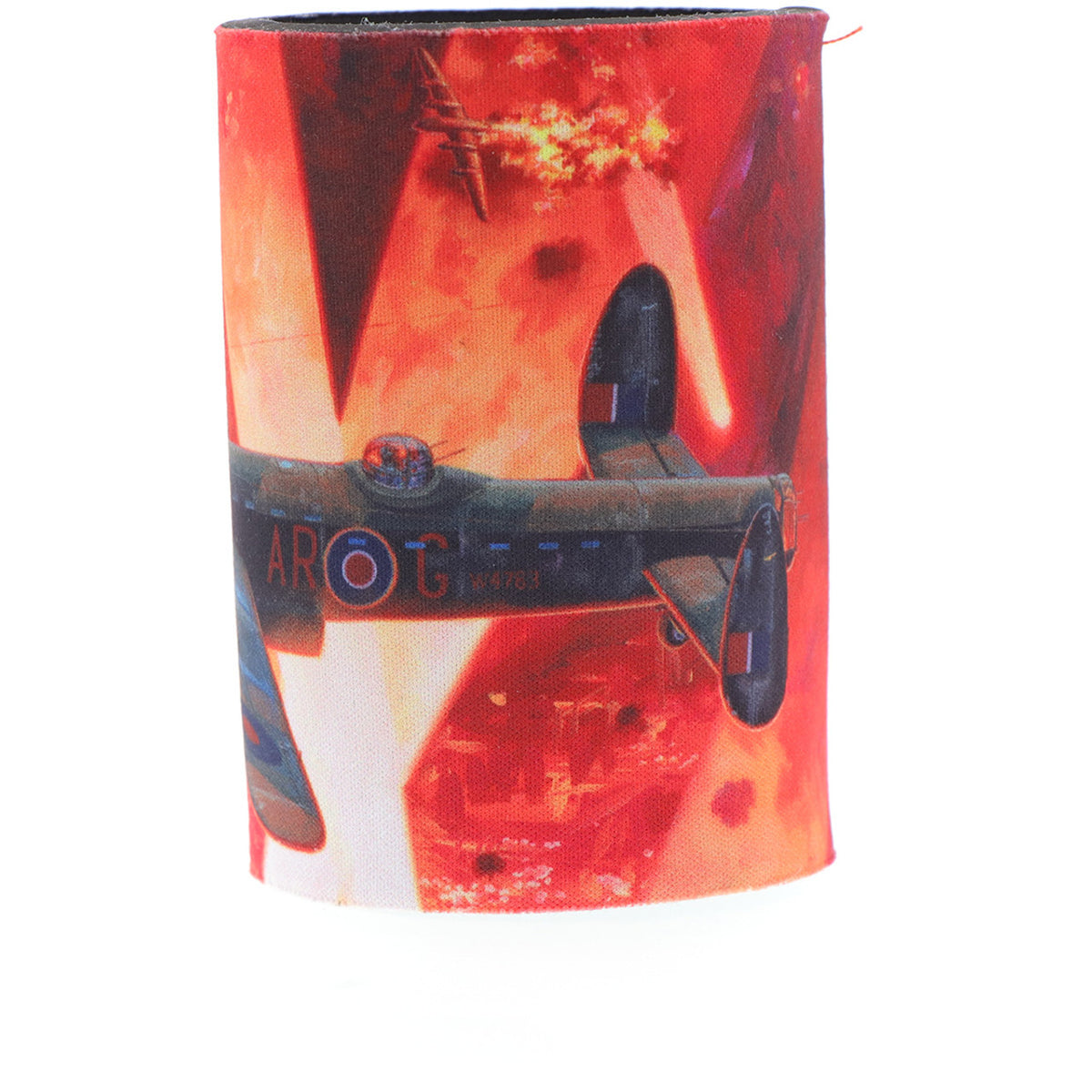 The cooler showcases Harrison's artwork "Into the Cauldron" and a schematic of the Lancaster Bomber on its base. Made from durable neoprene, this cooler is perfect for keeping your drinks cold. With its striking artwork depicting the Lancaster Bomber during an operation with Bomber Command, it is sure to make your mornings more enjoyable. www.moralepatches.com.au