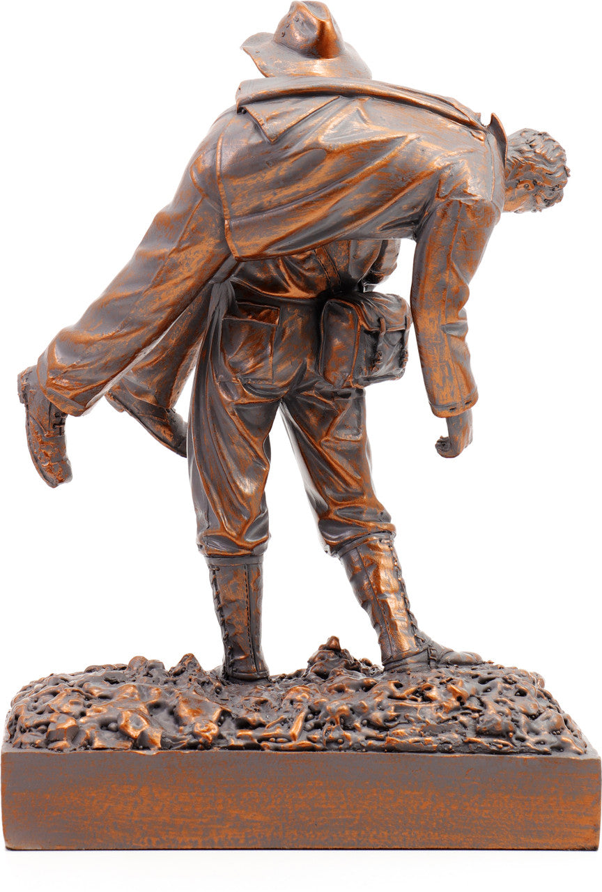 Introducing the Leslie Bull Allen Spirit of Mateship Figurine, a remarkable tribute to an extraordinary act of valor and camaraderie. Crafted with precision from cold cast bronze, this figurine immortalizes a defining moment in history. www.moralepatches.com.au