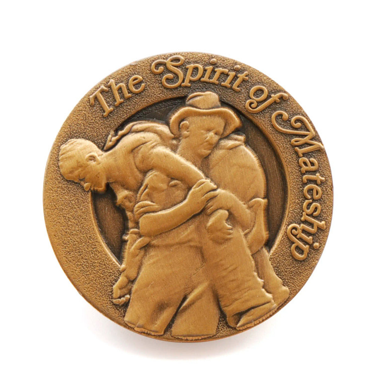 The Leslie Bull Allen Spirit of Mateship Magna Badge is a poignant and versatile tribute to an extraordinary act of bravery. Crafted with precision, this 25mm oxy brass magna badge showcases the iconic image of Leslie "Bull" Allen MM, a courageous 26-year-old from Ballarat, Victoria, heroically carrying a wounded American soldier to safety amidst the relentless battle on Mount Tambu. www.moralepatches.com.au