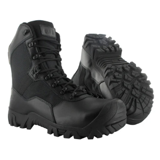 The Magnum Hawk 8.0 Tactical Combat Boots MHK100 feature full-grain leather and 1680 Denier Cordura uppers for durability. They include a breathable, moisture-wicking mesh lining and a padded, contoured collar for comfort and flexible support all day long.  www.moralepatches.com.au