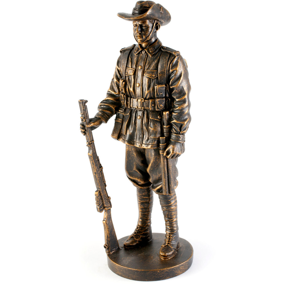 The stunning AIF Digger miniature figurine is a tangible representation of the Anzac Spirit. The figurine is approximately 200mm high with a 70mm round base. www.moralepatches.com.au