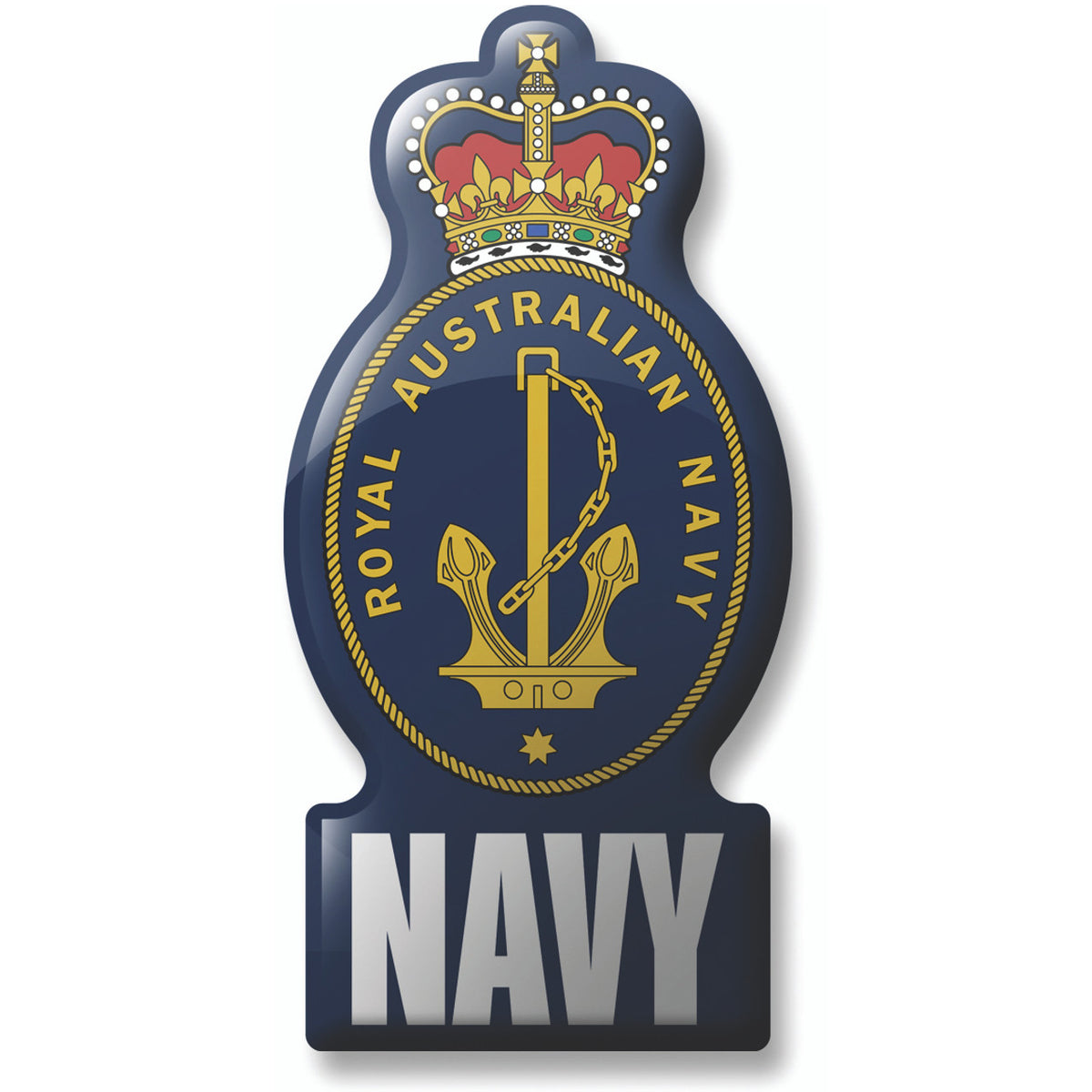This majestic Royal Australian Navy crest magnet is printed in glorious full colour! Let it grace your notes and pictures so you can admire them every day. This beautiful badge measures 50mm x 98mm. www.moralepatches.com.au