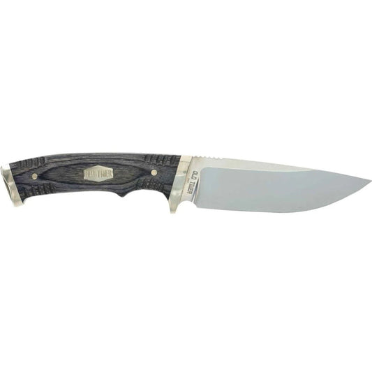 The 169OTH Heritage Series Fixed Blade features top quality D2 Steel full-tang design, gray laminate wood handle, nickel silver pommel, pins and guard and custom fit leather sheath. This knife is great for any outdoorsman or everyday carry. www.moralepatches.com.au
