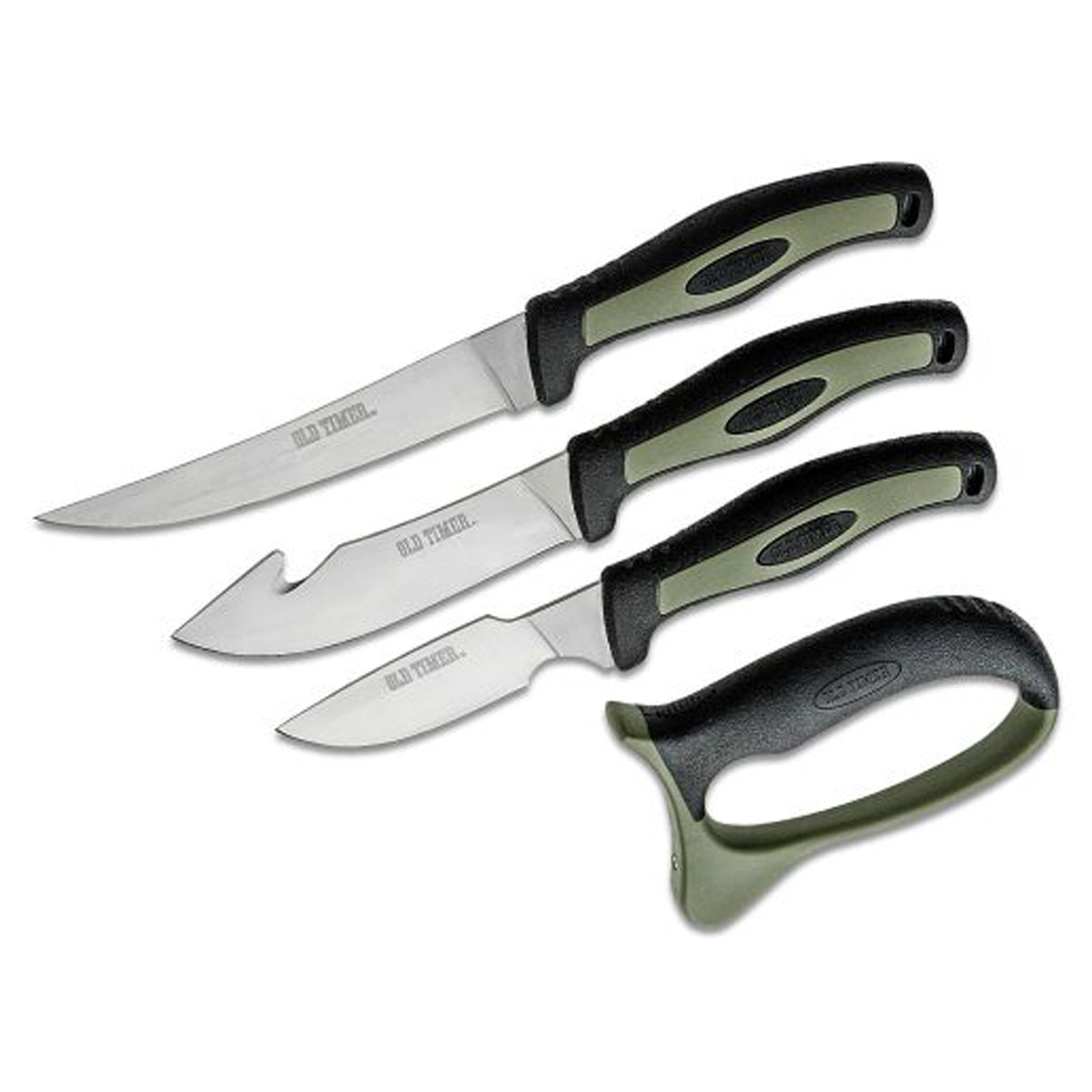 Old Timer Field Dressing Kit has the necessary tools a hunter needs to throw in his pack and process game in the field in one convenient location. Each knife is designed with a comfort grip rubber handle and an included sharpener for repeated use. www.moralepatches.com.au