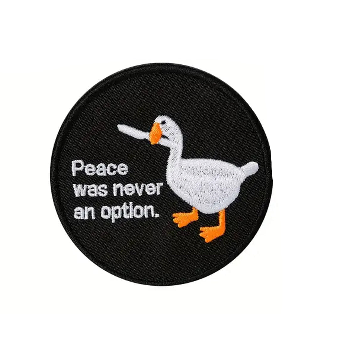 Unleash your creativity with the Peace Was Never An Option Embroidery Patch Hook &amp; Loop! Measuring 6.5cm and featuring a beautifully embroidered design and secure hook and loop backing, this patch is a must-have for any collector. www.moralepatches.com.au