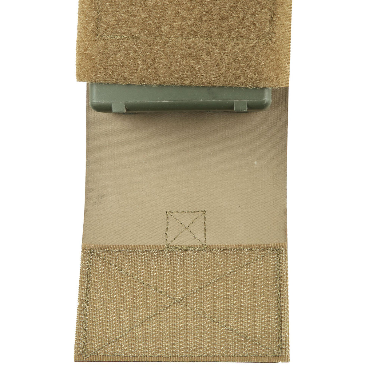 This pouch has been designed securely hold AN/PRC-152 Multiband Handheld Radio with or without GPS module. The pouch can be adjusted in height for when the user is operating with a battery splitter. www.moralepatches.com.au bottom view