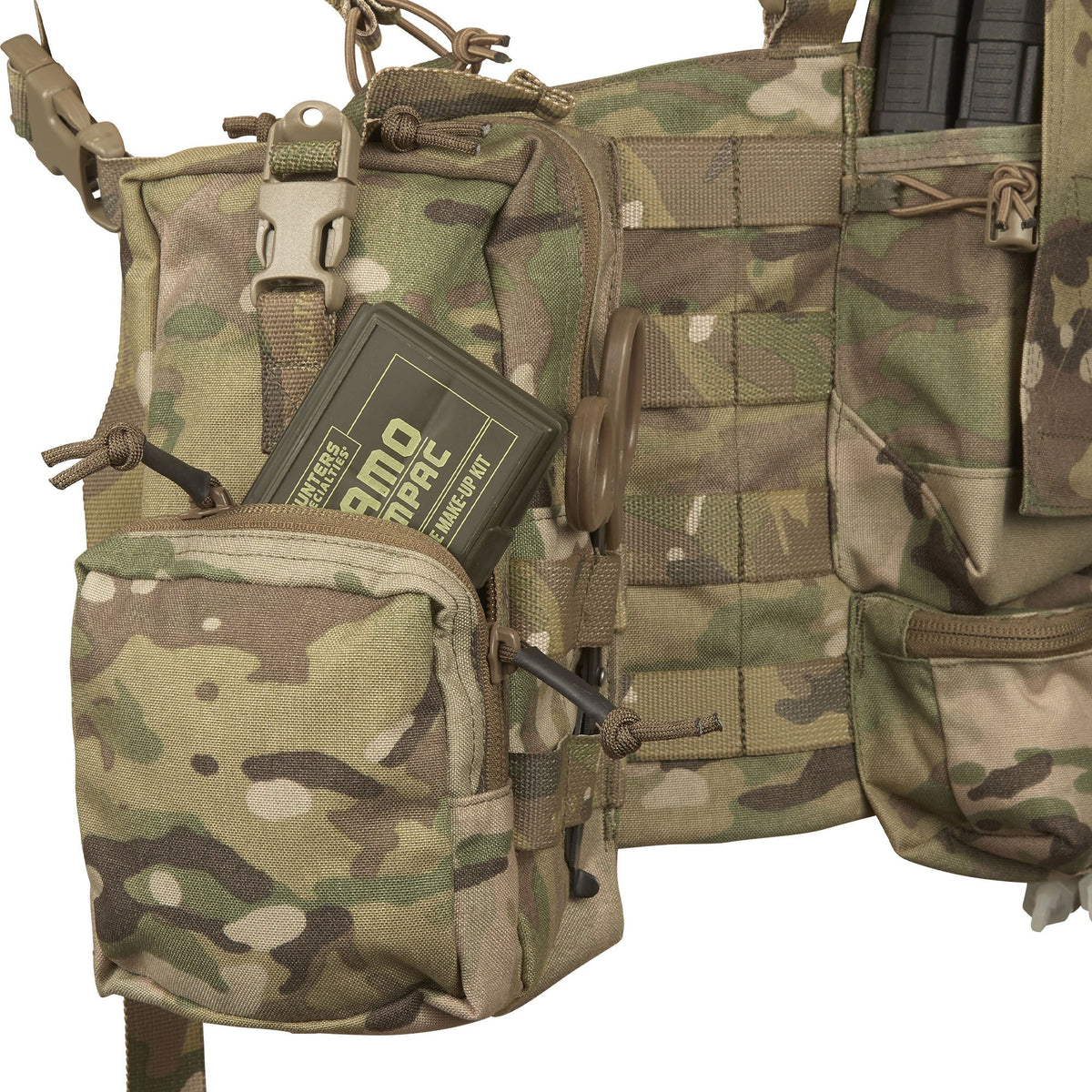 The magazine pouches have adjustable/removable lids to allow larger magazines, such as AK47 mags to be carried or allow easier access to mags by removing the flaps all together. They can also accommodate a pistol, black means (Baofeng) radio or a smoke grenade if required. Bungee retention around the mag pouches provides additional security for stowed items. www.moralepatches.com.au 
where the army shops