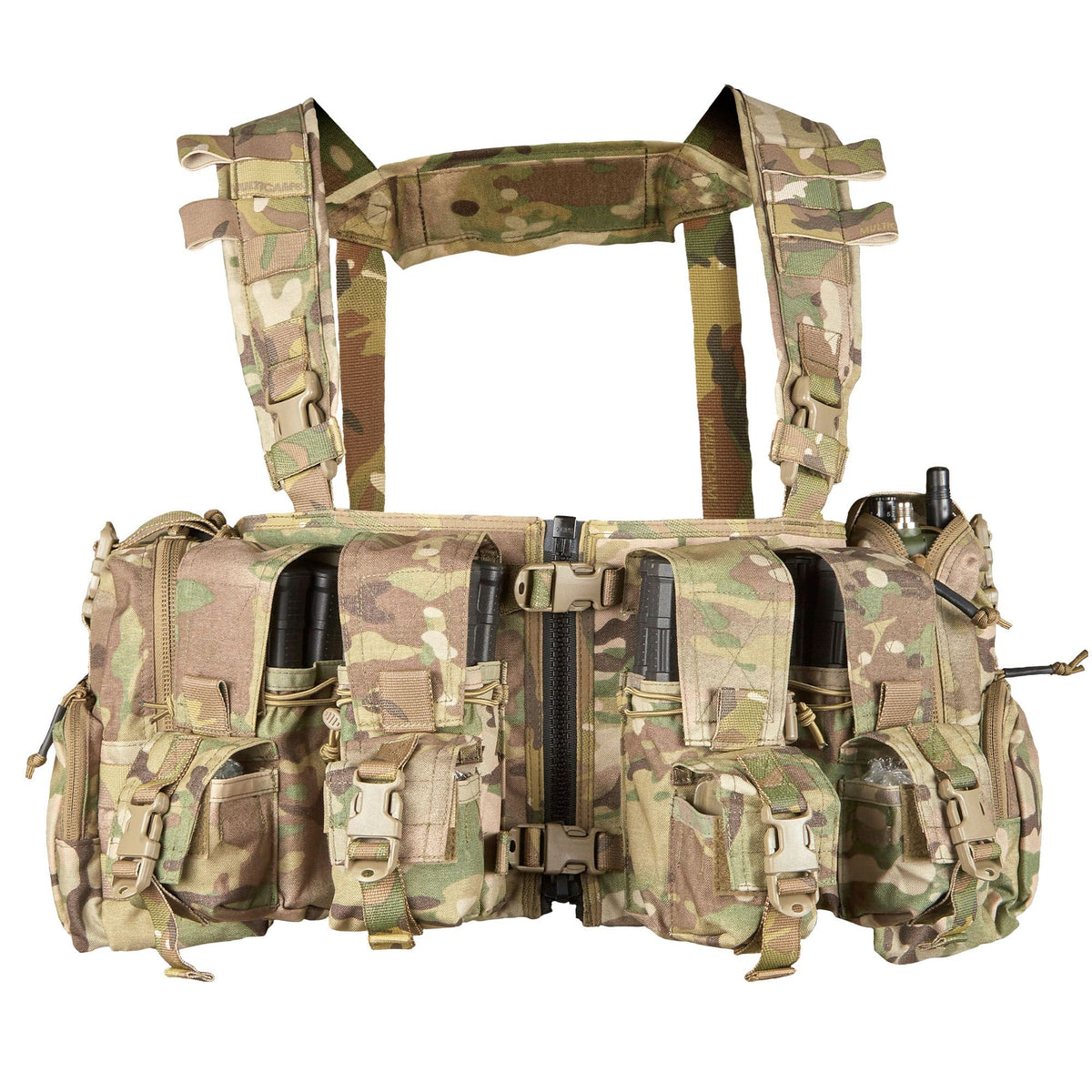The PLATATAC VM load-bearing CAF MOD chest rig is an ambidextrous, general-purpose, no-frills, load carriage solution designed with flexibility and ease of use in mind.  It is designed to work as a standalone chest rig,or mounted to a plate carrier via quick release ITW clips. It features a large zipper in the middle for easy donning and doffing when wearing cold weather kit, or with armour. www.moralepatches.com.au where the army shops
