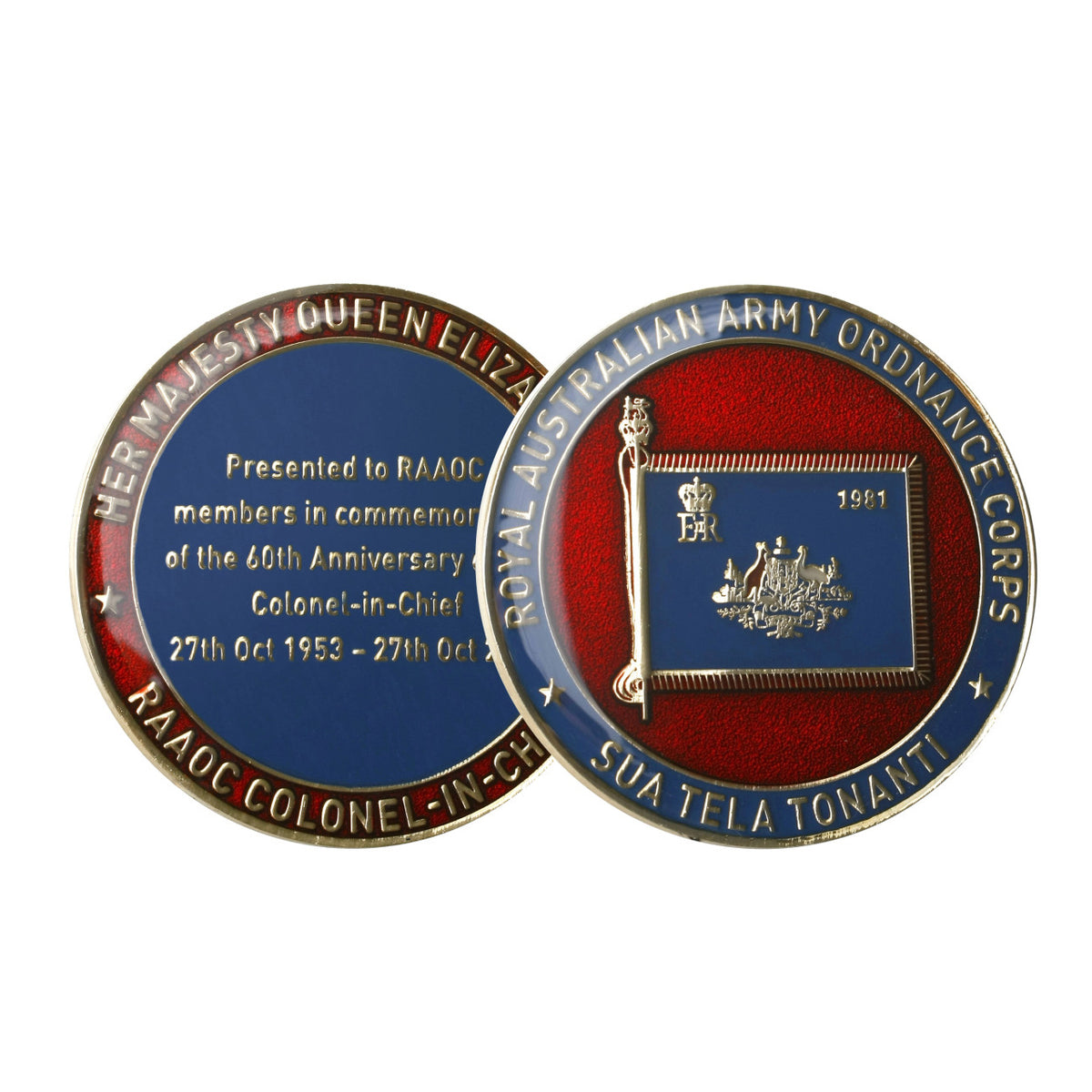 Celebrate the 60th anniversary of RAAOC with this stunning 48mm medallion, plated in gold and filled with vibrant enamel. Presented in a VIP box, it is truly a collector's treasure. Remember this once-in-a-lifetime milestone with a luxurious 48mm medallion, plated in elegant gold and filled with rich, vibrant enamel. Carefully presented in a VIP box, it's a must-have for collectors and a symbol of pride and honor. www.moralepatches.com.au