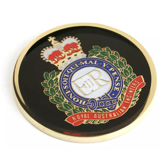 This regal 48mm full-colour enamel medallion from The Royal Australian Engineers (RAE) is sure to captivate the viewer and prompt fascinating discourse from all who admire it.  www.moralepatches.com.au