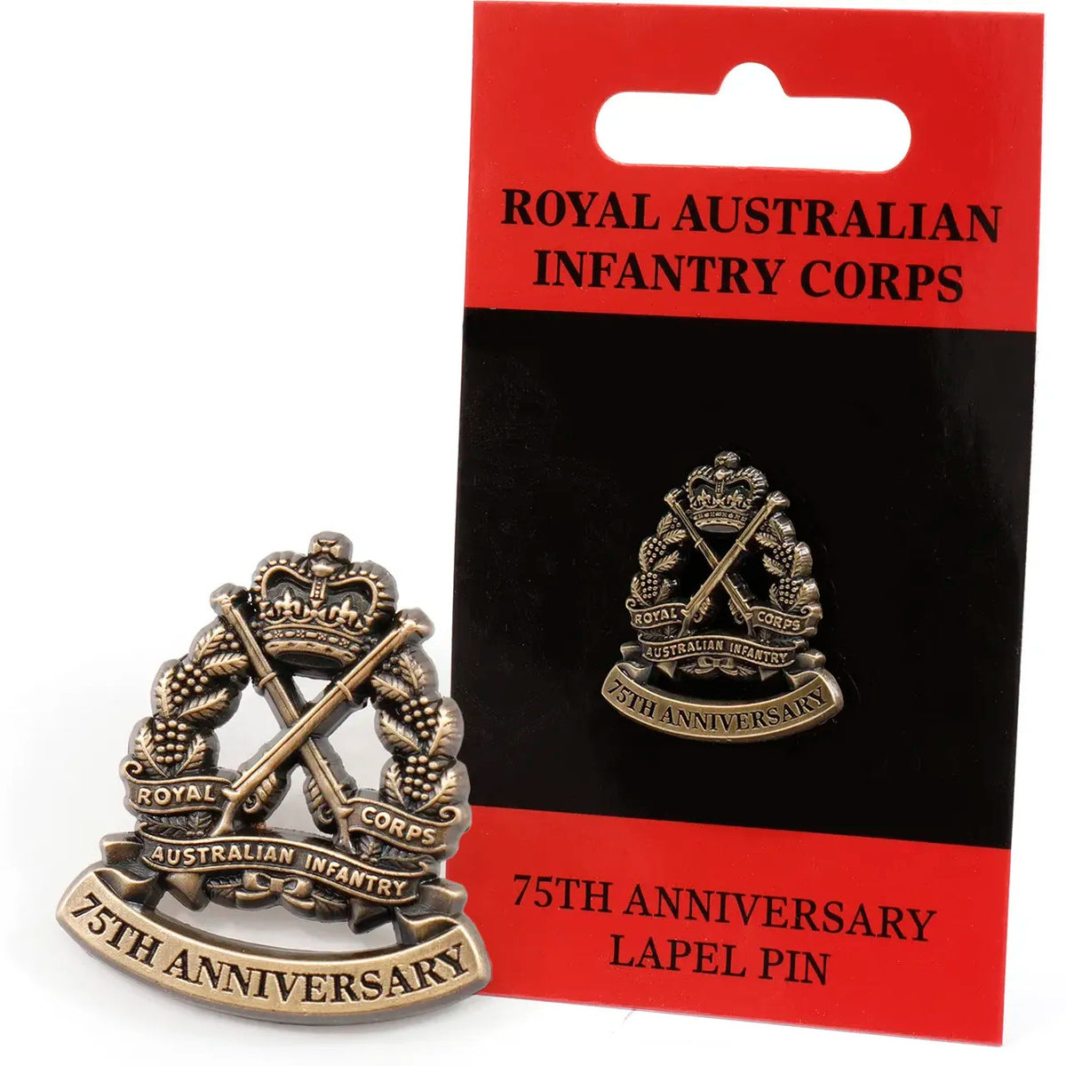 Step into history and honour the indomitable spirit of the Royal Australian Infantry Corps (RAinf) with the 75th Anniversary Royal Australian Infantry Lapel Pin. This finely crafted lapel pin is a symbol of pride, sacrifice, and unwavering service that spans three-quarters of a century. www.moralepatches.com.au