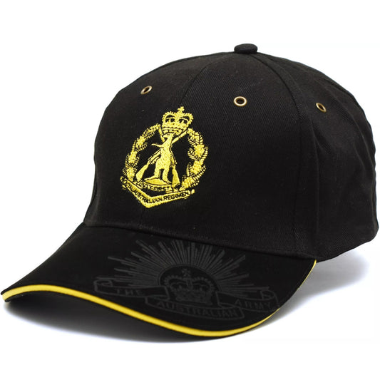 This iconic RAR Black Cap offers the perfect blend of style and practicality. Its heavy brushed cotton construction is eye-catching and durable, with the RAR crest embroidered on the front and the Rising Sun Badge embossed on the peak and engraved on the strap buckle - all adding up to a smart and timeless look. www.moralepatches.com.au