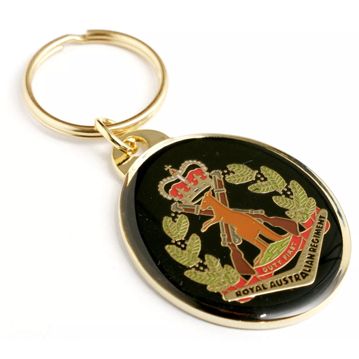 Present your keys proudly with the Royal Australian Regiment (RAR) key ring! This gorgeous 40mm gold-plated, enamel key ring will keep your keys effortlessly organised and is a guaranteed conversation starter. www.moralepatches.com.au