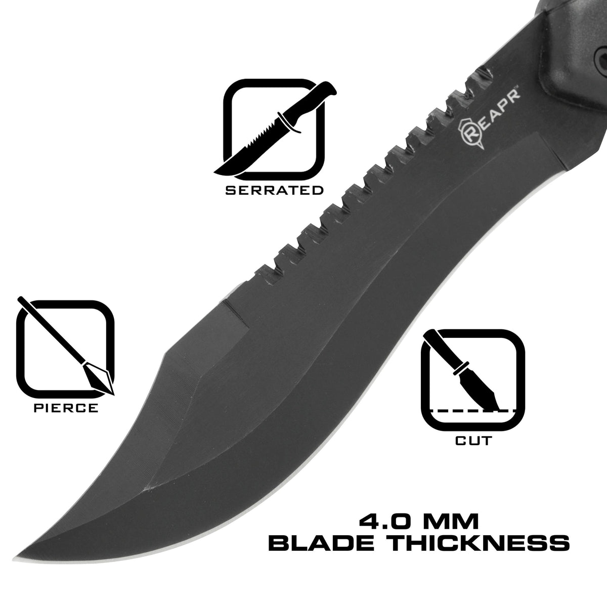 The REAPR 11001 TAC Bowie Knife is perfect for all your camping, hunting, tactical and survival needs. This tough and durable Bowie knife is great for hacking brush, peeling wood for tinder, dressing game, whittling branches and prepping food. This knife also gives you the upper hand tactically in any emergency. www.moralepatches.com.au