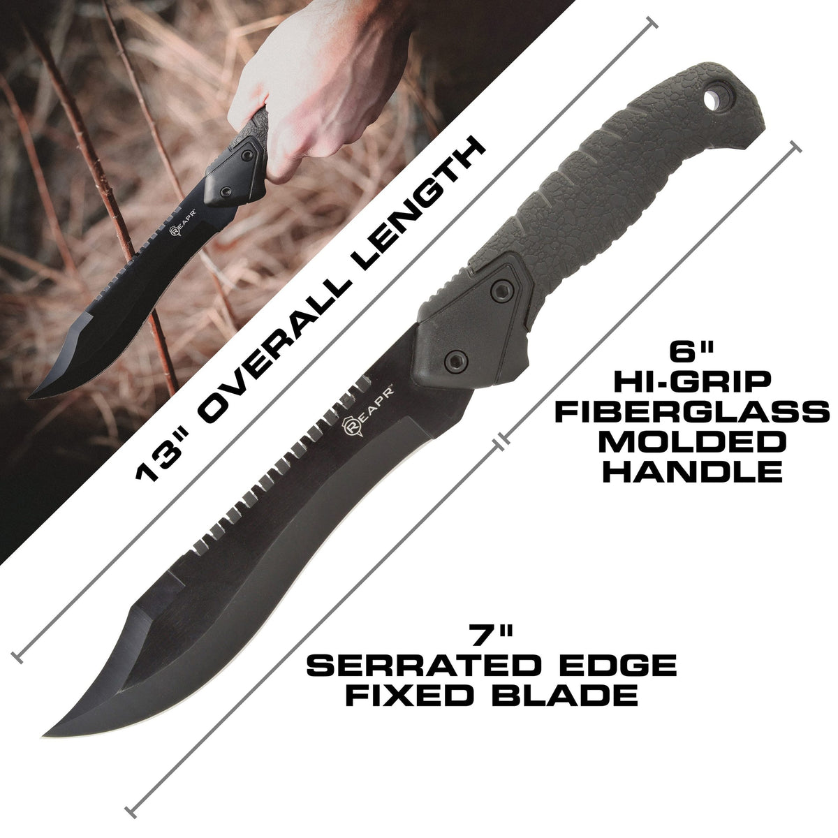 The REAPR 11001 TAC Bowie Knife is perfect for all your camping, hunting, tactical and survival needs. This tough and durable Bowie knife is great for hacking brush, peeling wood for tinder, dressing game, whittling branches and prepping food. This knife also gives you the upper hand tactically in any emergency. www.moralepatches.com.au