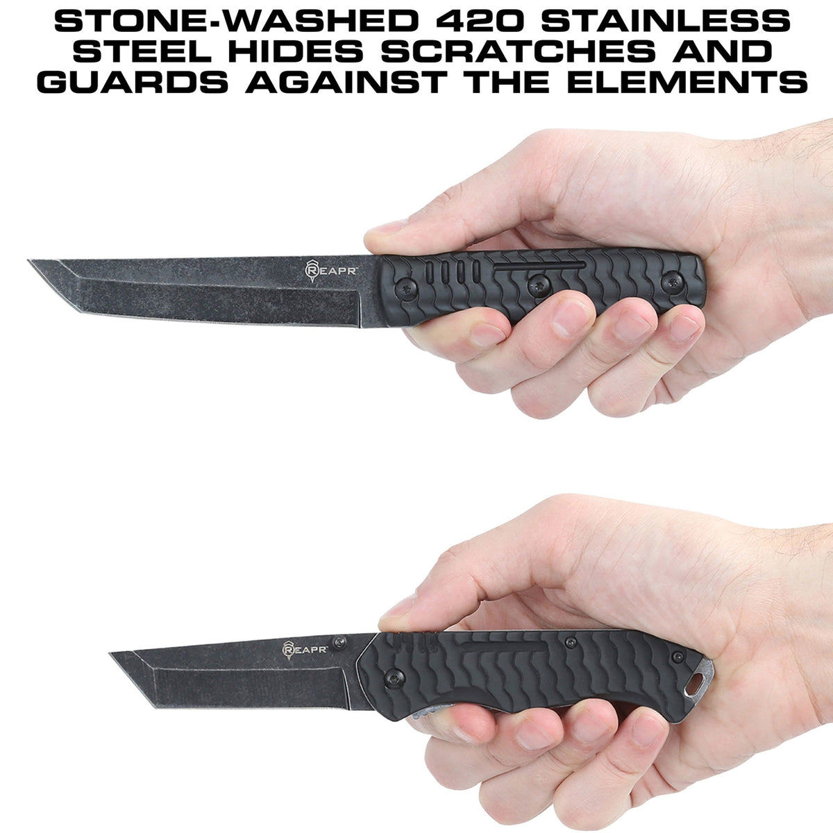 The stonewashed 420 stainless steel blades hide scratches and guards against the elements and the rugged non-slip molded handles provide enough leverage for any task that may arise. This tanto blade set comes with a ballistic nylon belt sheath with lanyard hole for the fixed blade survival knife. www.moralepatches.com.au