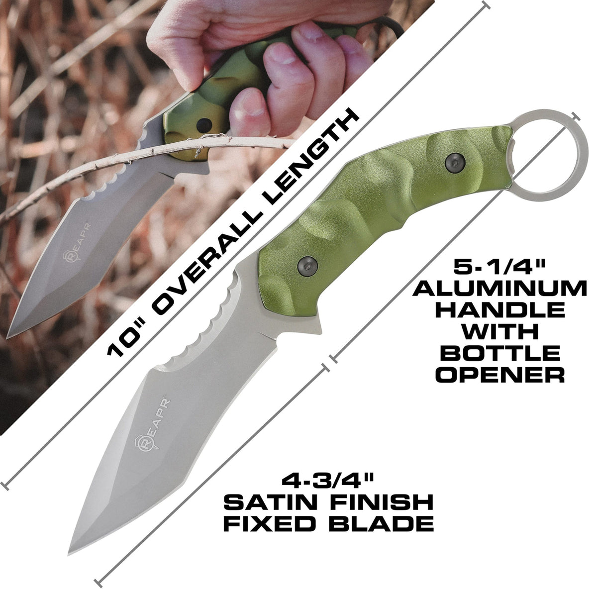 This impressive and stylish knife makes a truly effective survival and tactical tool. The REAPR 11010 SLAMR 4-3/4″ Fixed Blade Knife features a 4-3/4” 420 stainless steel blade with satin finish and a textured lightweight aluminum handle that provides a more secure grip and extra leverage. www.moralepatches.com.au