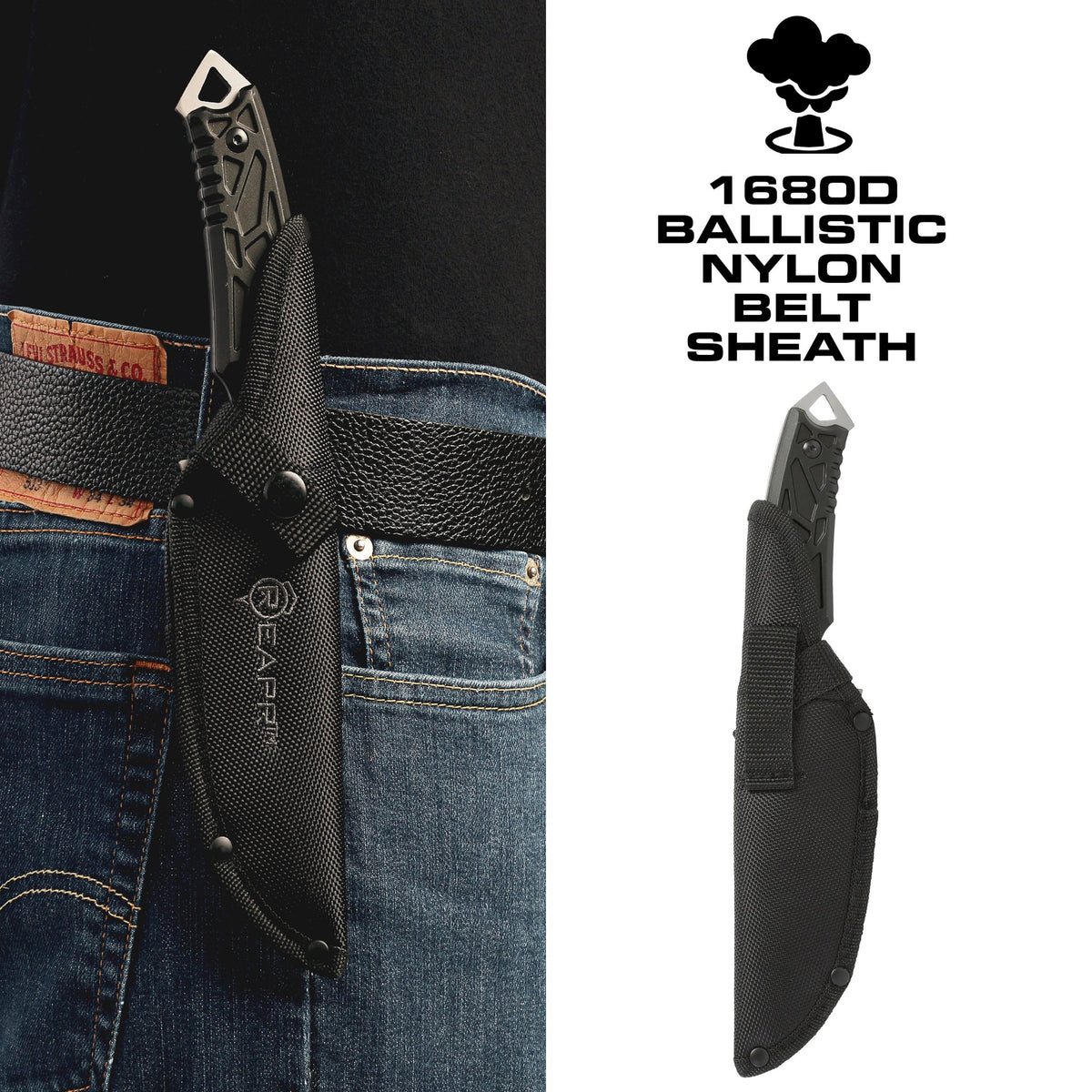 This serrated full tang knife is the ideal camping and hunting companion. The REAPR 11011 Javelin Fixed Blade Knife features a spiked window glass breaker and a sawed-back dual edge serrated camping knife for cutting twigs and twine and branches. www.moralepatches.com.au