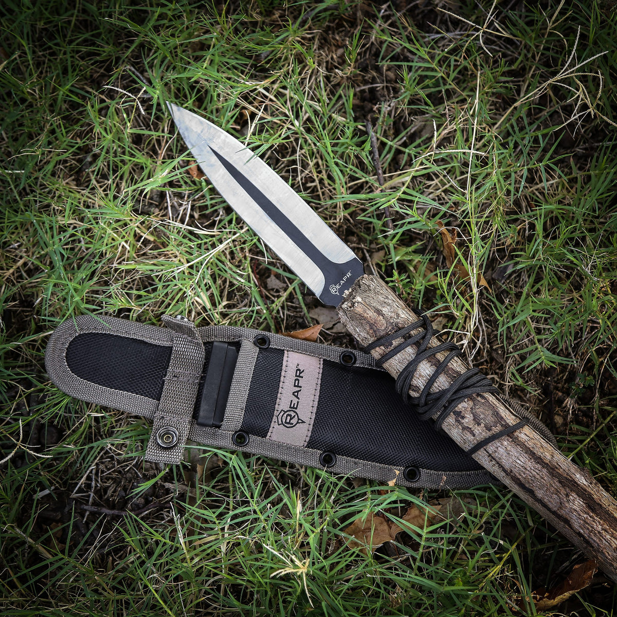Build your own survival spear with this dual purpose Versa Spear Dagger from Reapr. Simply remove the dagger handle with the included take-down wrench and use the included paracord to affix the spearhead to a shaft of your choice. www.moralepatches.com.au