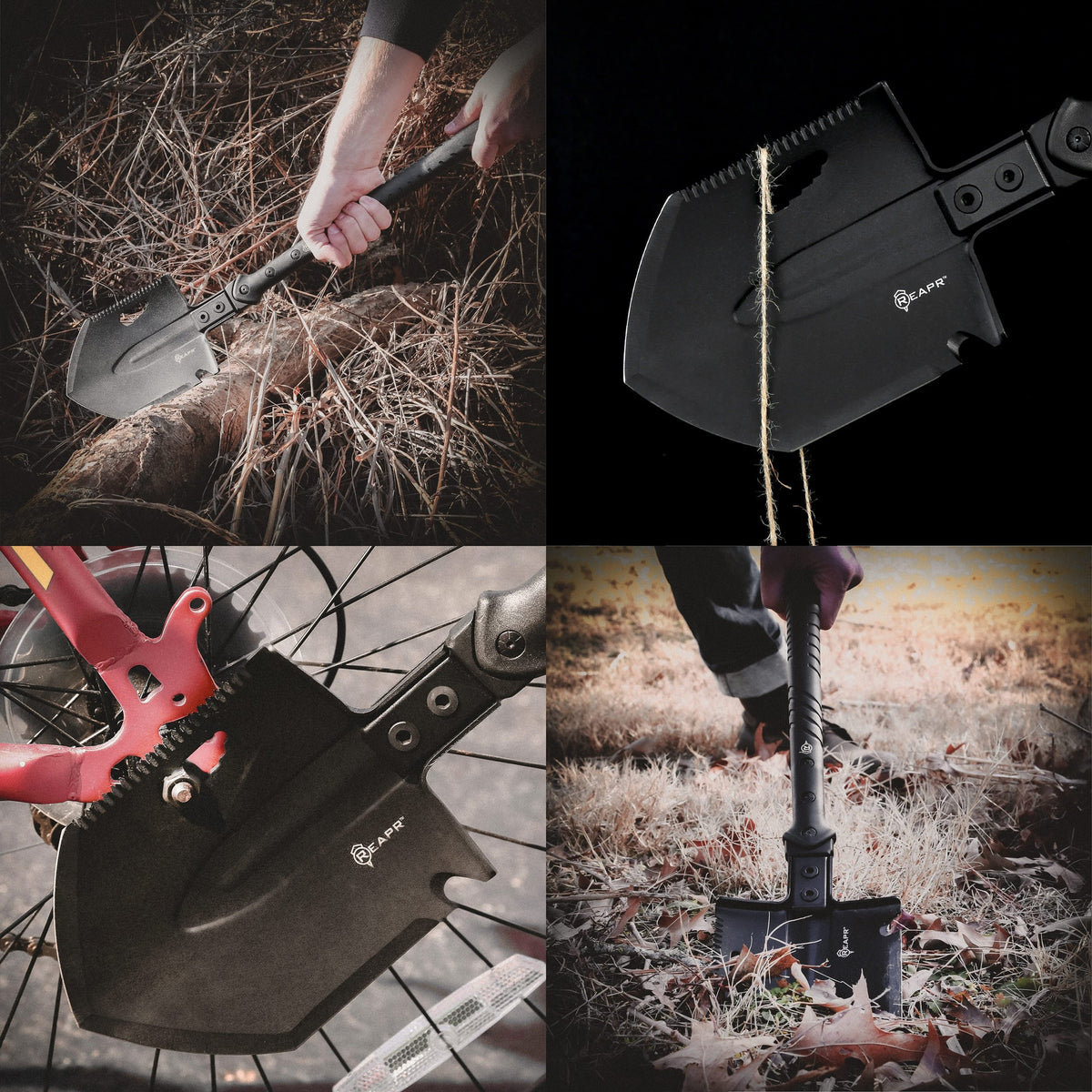 The REAPR 11021 TAC Survival Shovel is the ultimate survival tool shovel. This compact, space saving tool, features a 7 1/2″ stainless steel precision cast head (with a powder coat wrinkle finish) combining a saw edge, ripper, chopping edge and wrenches. www.moralepatches.com.au