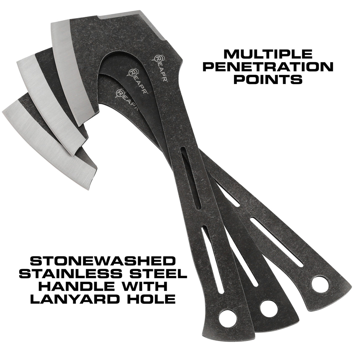 Find your perfect set of throwers in the Chuk 3 Piece Axe Set. Lightweight and ready to fly, the 3-5/8” stonewashed finished blade is perfectly balanced. These Axes are a great recreational tool for camping, parties, barbecues and more. www.moralepatches.com.au