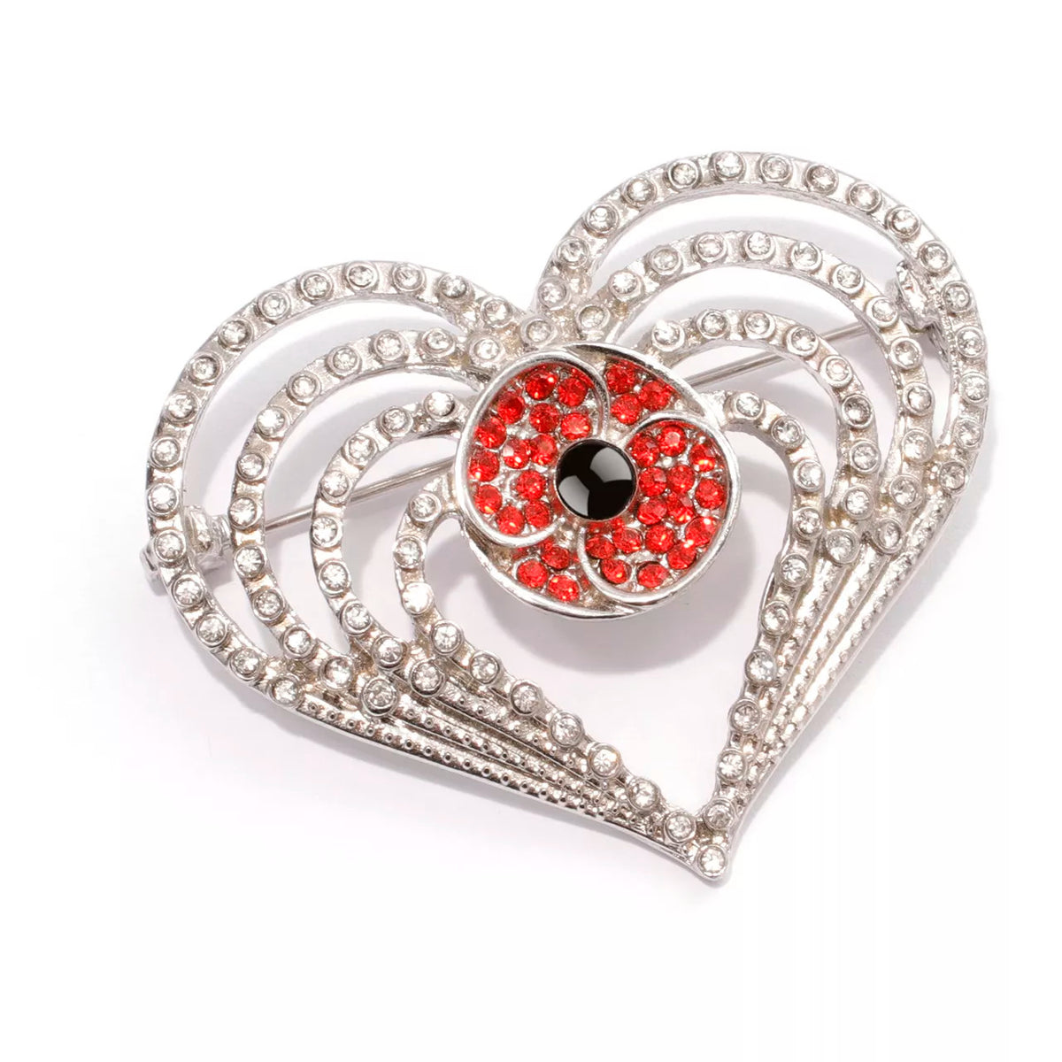 The Honour and remember with this sensational Heart Diamante Brooch from our Poppy Impressions Collection. This spectacular accessory is the perfect way to complete any outfit. With shining red stones and diamantes set on the two lines of silver frame, this beautiful brooch brings a stunning and unique touch of remembrance. Add a touch of elegance and sophistication to your attire with this must-have brooch. www.moralepatches.com.au