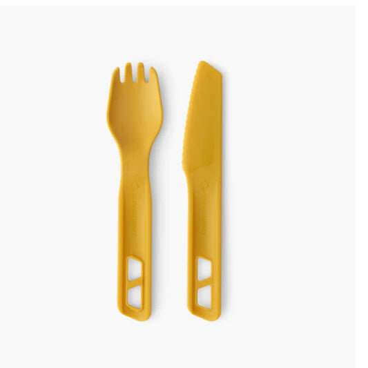 Sleek and strong, the 2-piece Passage Cutlery Set features a Knife and Spork that is perfect for the minimalist camper. The handles can be snapped together for transport; or connected in opposite directions to create a long spork Built of EU food-grade fibreglass-reinforced polypropylene, Passage Cutlery is designed to fit into our Frontier cookware. www.moralepatches.com.au