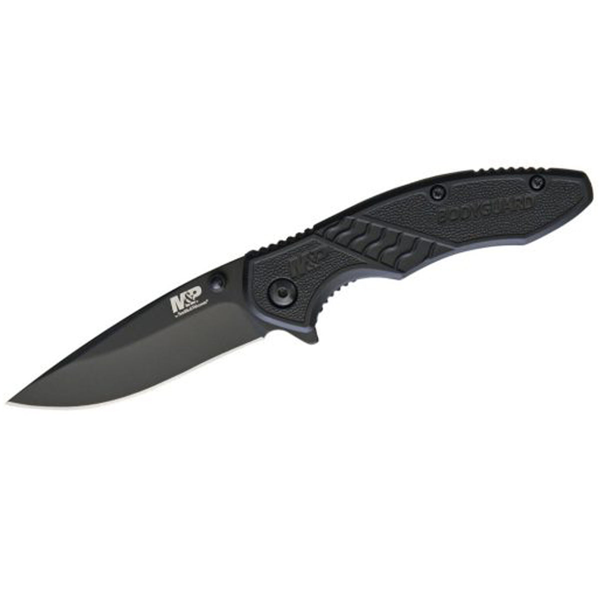 Maintaining the tactical styling and solid feel of the M&amp;P (Military &amp; Police) Series, the Smith &amp; Wesson M&amp;P Bodyguard flipper knife features a 2.75″ 8Cr13MoV black drop point blade. 8Cr13MoV is a high-quality stainless steel similar in properties to AUS-8. www.moralepatches.com.au