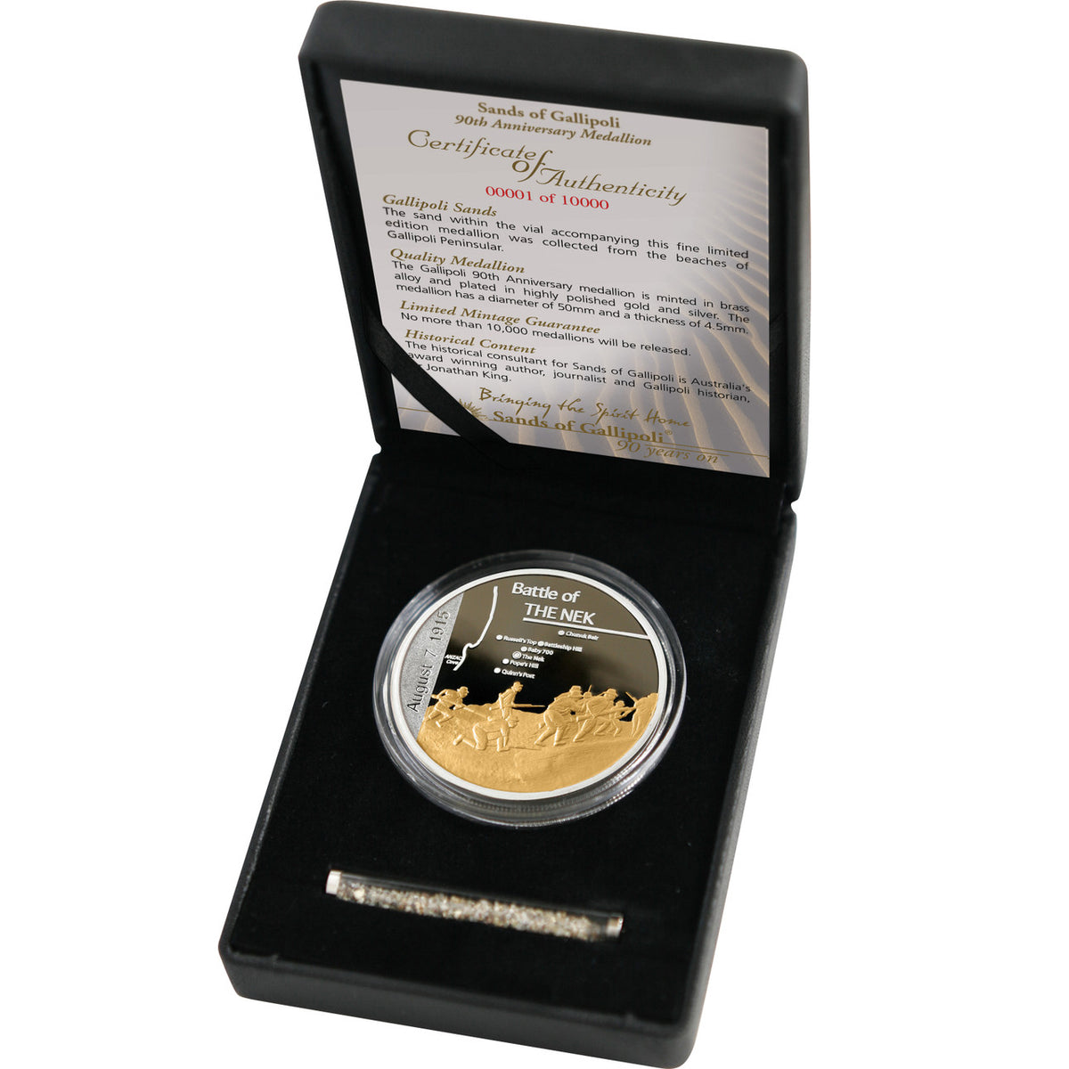 Each box includes a vial of authentic Gallipoli sand and a numbered certificate of authenticity. Don't miss your chance to own a piece of history, as only 10,000 sets of each individual medallion will be released. www.moralepatches.com.au