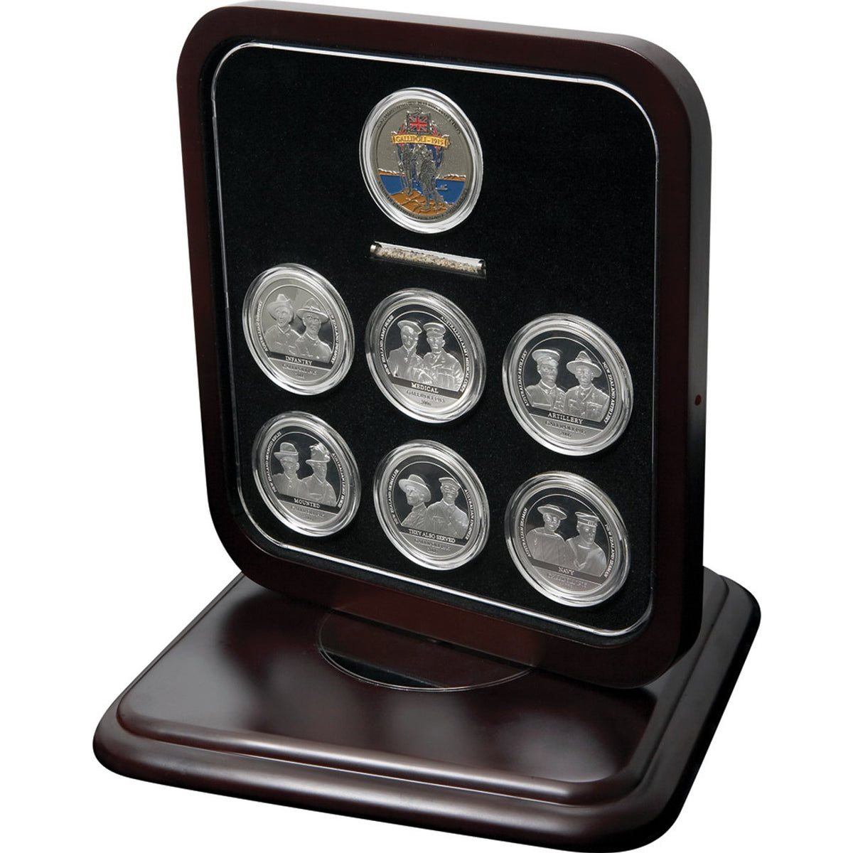 Introducing the Sands of Gallipoli 2006 release Our People Limited Edition Medallion Set, a truly spectacular collection from the military specialists. This limited edition set contains all six medallions from the Our People - Their Service collection, making it a must-have for any military enthusiast or collector. www.moralepatches.com.au