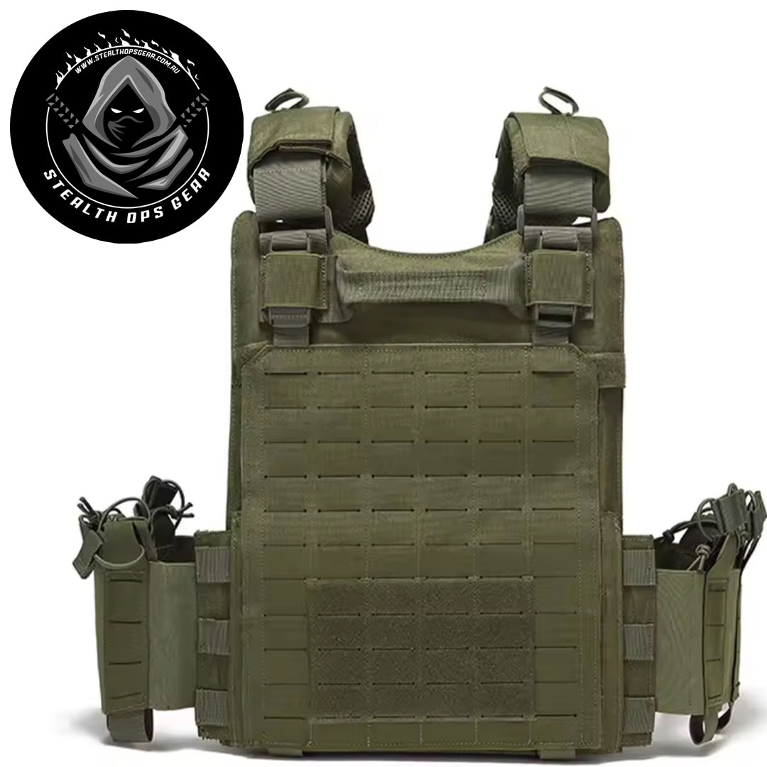 The Stealth Ops Quick Release Assault Vest OD Green is engineered to deliver both durability and versatility for demanding outdoor environments. Made from rugged 1000D waterproof oxford cloth, this MOLLE-compatible vest withstands harsh conditions while providing reliable performance. www.moralepatches.com.au