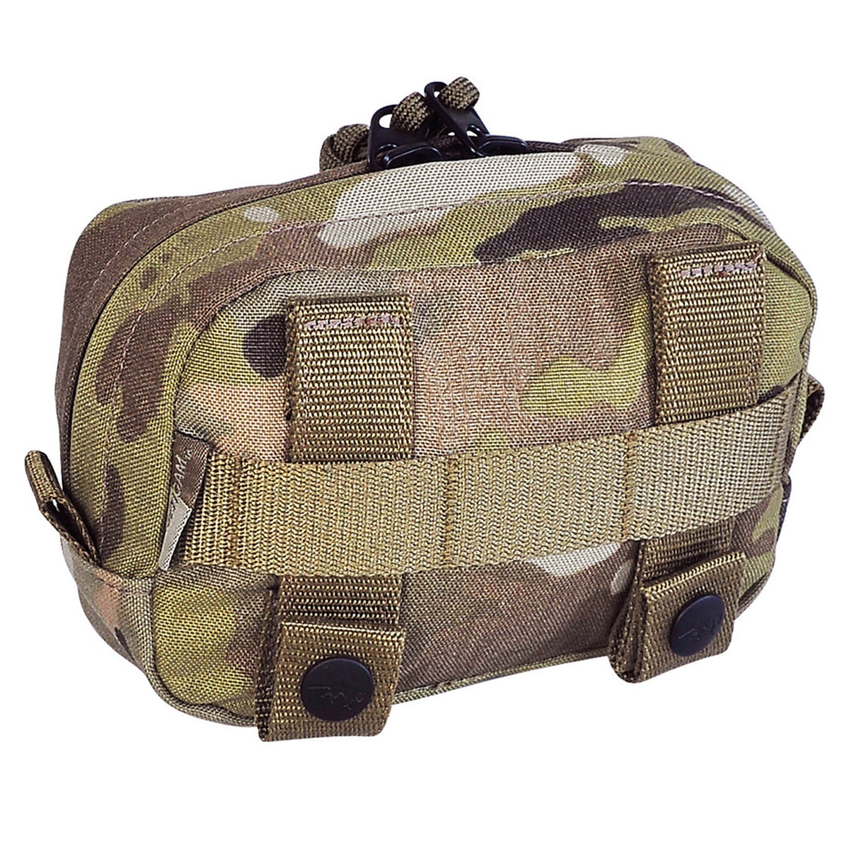 This horizontal pocket features a MOLLE snap button system, an extra wide zipped opening, and hook-and-loop strips for a personalised name tag. Experience the convenience of the Tasmanian Tiger Tactical Pouch 4 Horizontal! www.moralepatches.com.au multicam back view