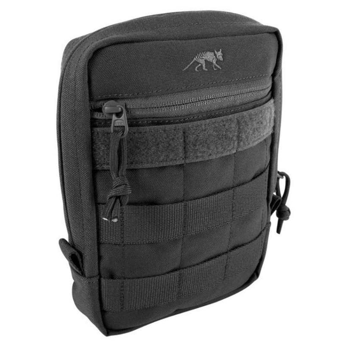 This pouch features a MOLLE snap button system, an extra wide zipped opening, and hook-and-loop strips for a personalised name tag. www.moralepatches.com.au black