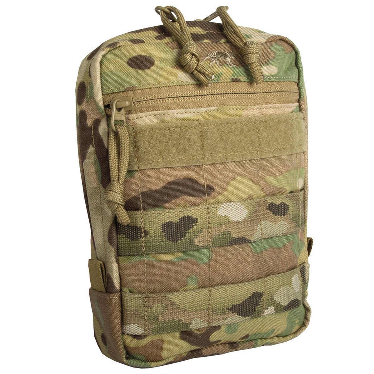 This pouch features a MOLLE snap button system, an extra wide zipped opening, and hook-and-loop strips for a personalised name tag. www.moralepatches.com.au multicam front