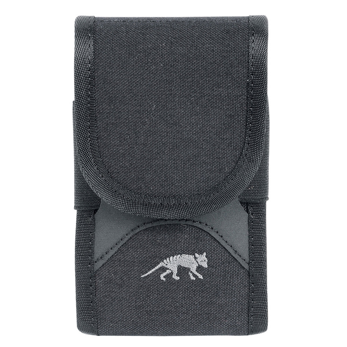 Durable protection for your smartphone with padded reinforcement and four choice sizes. Our tactical phone cover features a MOLLE system for secure carrying - get ready for the ultimate phone protection! Stay protected in style.  www.moralepatches.com.au front view black