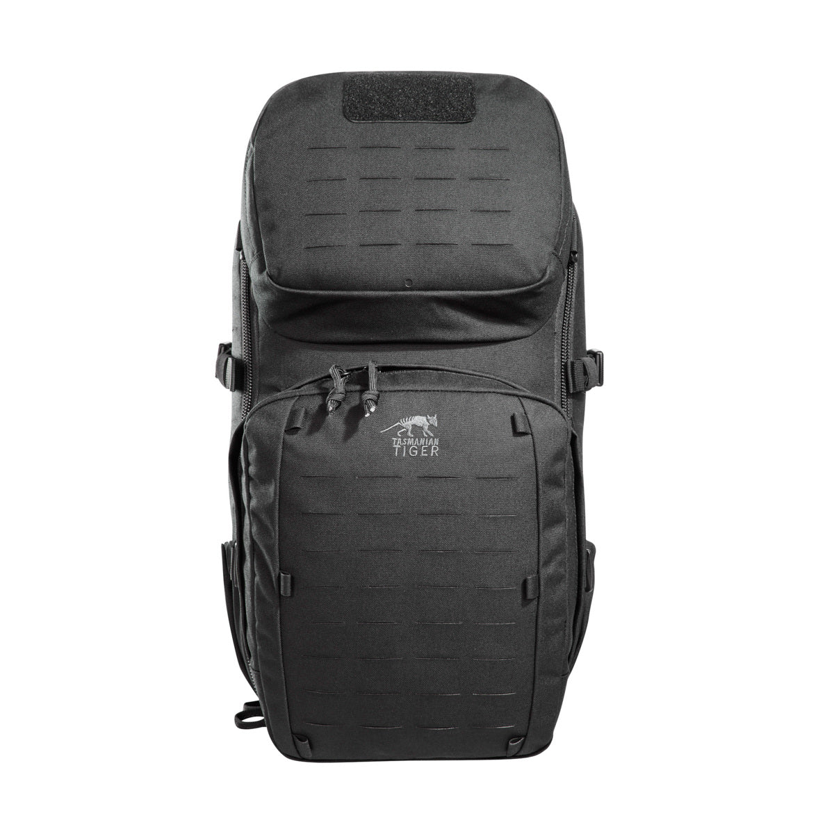 Small inner mesh pockets for storage of small items such as batteries, etc Upper front pocket (2L) and lower front pocket (3L) with zip compartments Hook-and-loop closure patch on the frontside (loop) Detachable hip fins with zip pockets Side pockets made of an elastic material Side compression Front and sides with MOLLE system in laser cut design for optional attachment of additional pockets Hydration system compatible www.moralepatches.com.au