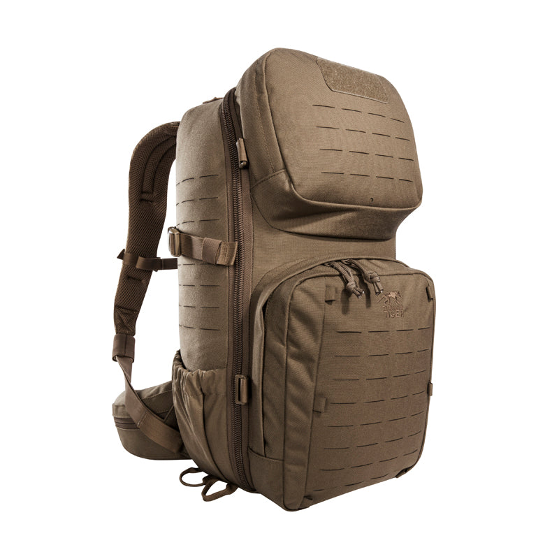 Small 22 litre universal combat backpack with two attachable pockets and elastic side pockets. It has a MOLLE hook-and-loop in the main compartment for customised modular add-ons and the laser-cut MOLLE on the front and sides mean you can combine it with other gear. www.moralepatches.com.au