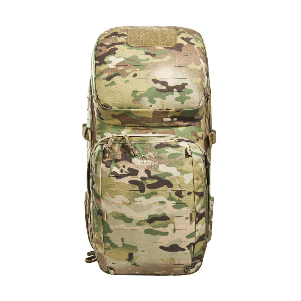 Small 22 litre universal combat backpack with two attachable pockets and elastic side pockets. It has a MOLLE hook-and-loop in the main compartment for customised modular add-ons and the laser-cut MOLLE on the front and sides mean you can combine it with other gear. www.moralepatches.com.au