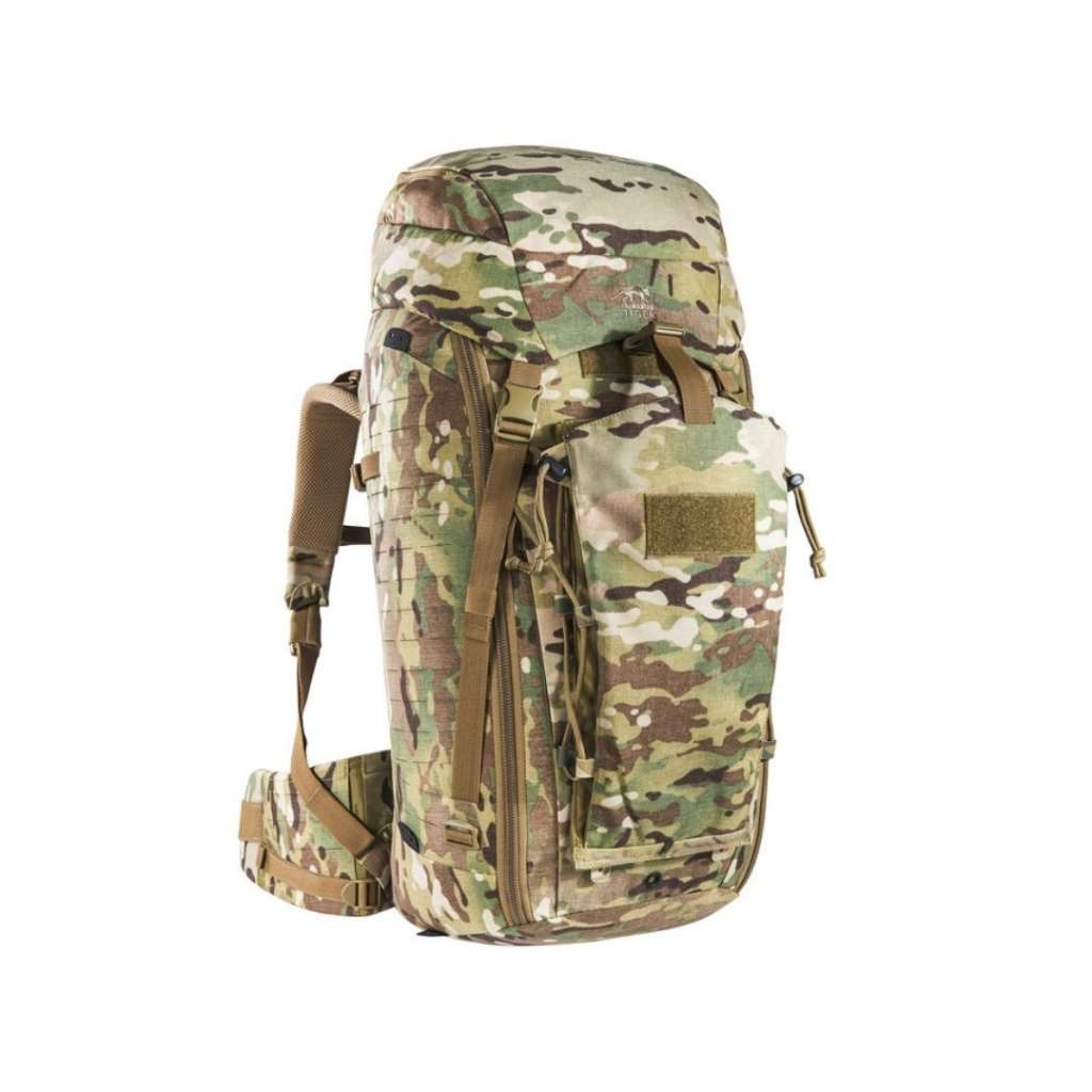 Modular, universal deployment backpack with removable lid. The front opening of this deployment backpack can be fully raised, and the lid can be height-adjusted or removed. The backpack has a lid compartment and has laser-cut MOLLE on the sides and on the front. www.moralepatches.com.au