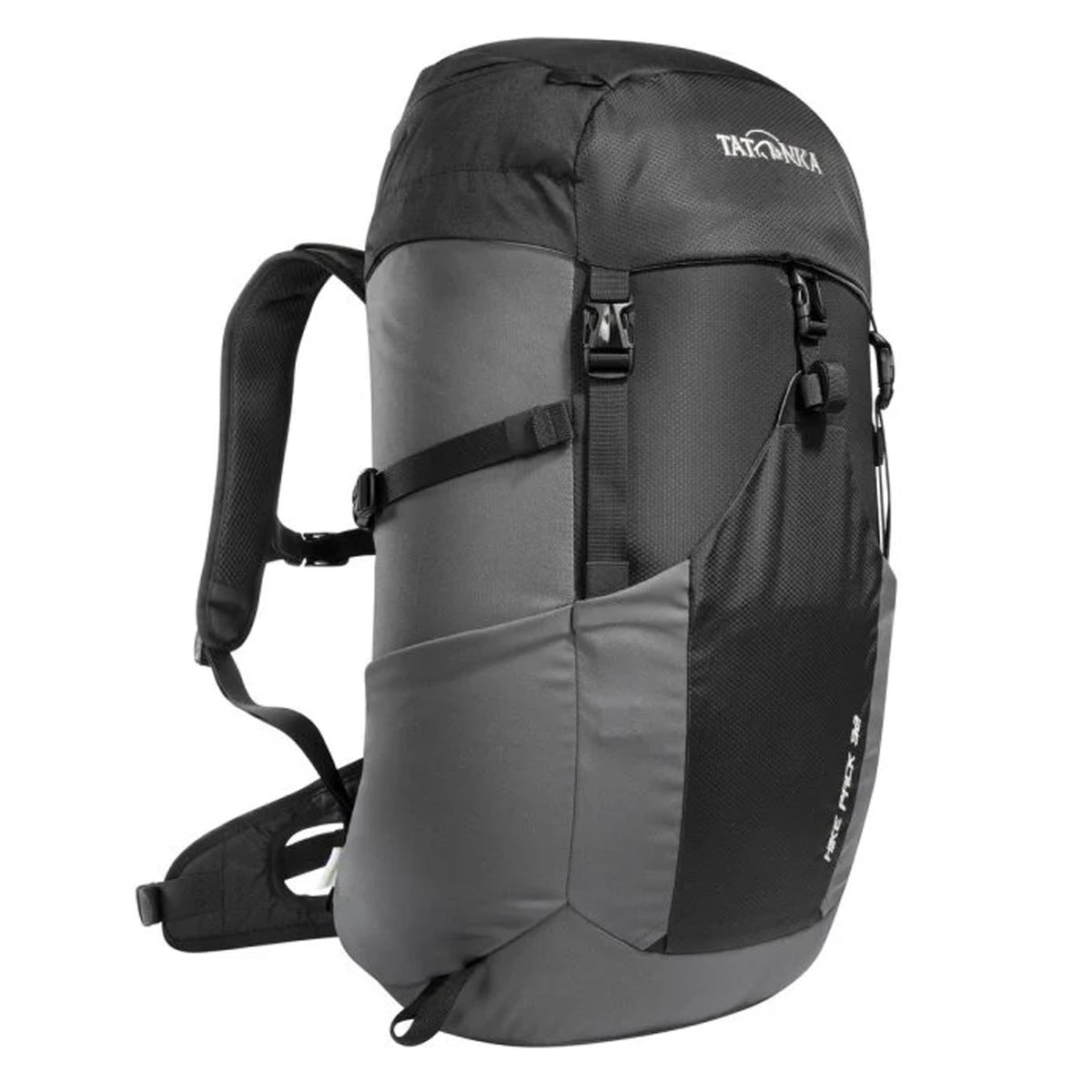 Classic top loader hiking backpack with a super comfortable ventilated mesh back panel, 32 liter volume, hip belt with zip pocket, fixation for hiking poles, rain cover and front insert pocket for a via ferrata helmet, jacket or similar. Partly made of recycled materials and with a PFC-free finish. www.moralepatches.com.au