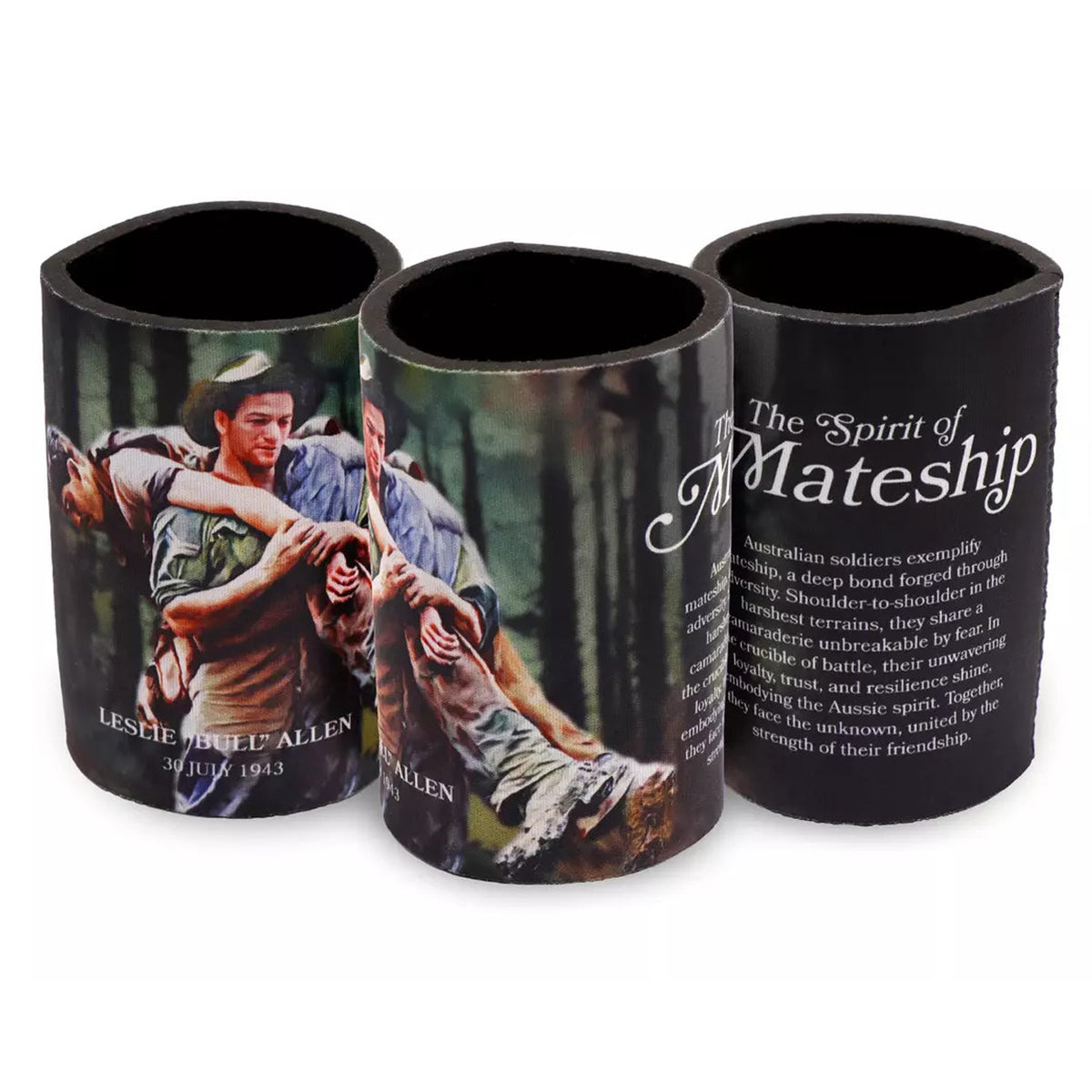 Introducing "The Spirit of Mateship Leslie Bull Allen Drink Cooler," a powerful tribute to the indomitable spirit of Australian soldiers and the enduring bonds of mateship that define them. www.moralepatches.com.au