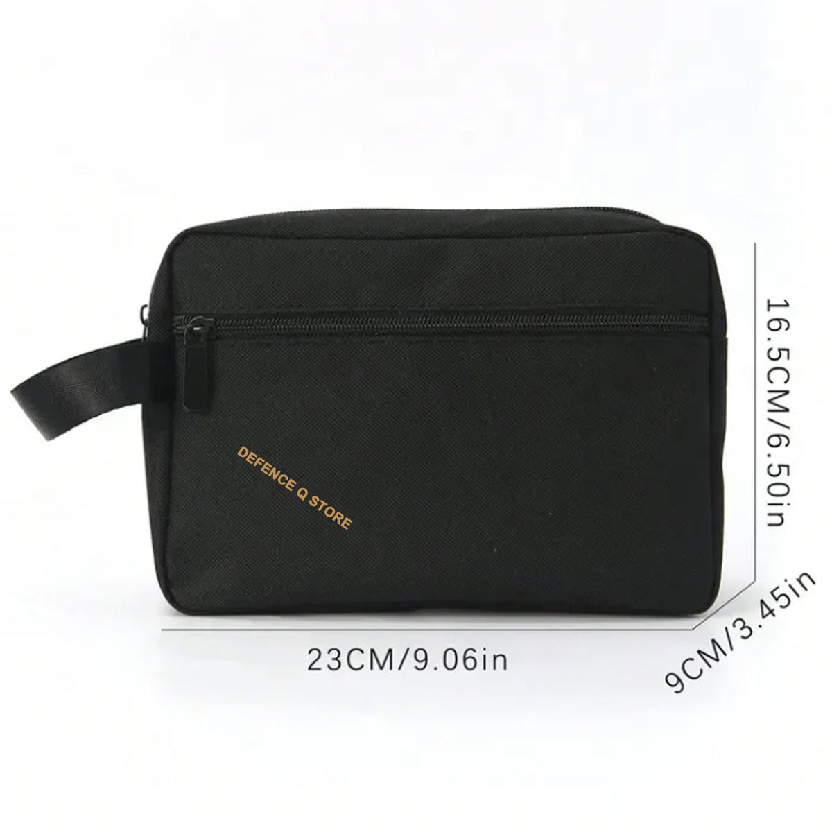 This Toiletry Bag Black is a must-have for any traveler. With dimensions of 16.5cm (H) x 23cm (W) x 9cm (D), it's perfect for storing toiletries and accessories. Made from 100% Polyester, it boasts a sleek and durable design. The side carry handle, front pocket compartment with closeable zip, and top zip closure make it a convenient and stylish choice. www.moralepatches.com.au