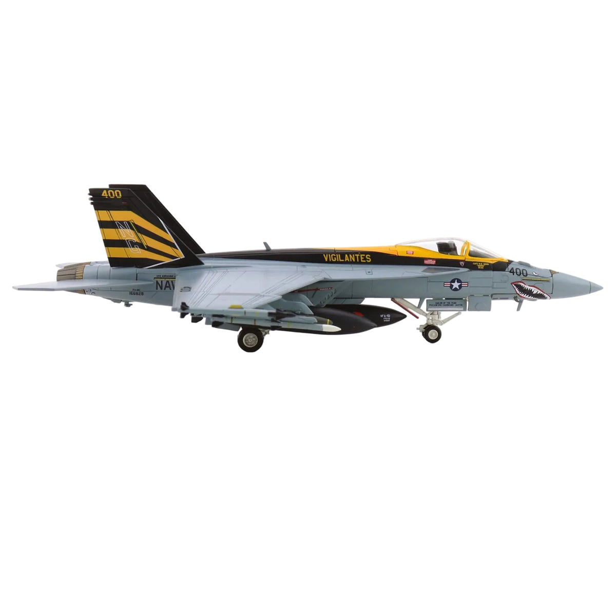 This HA5144 is a 1/72 scale diecast model of the Boeing F/A-18E Super Hornet. It accurately replicates aircraft number 166828 flown by the VFA-151 ‘Vigilantes’ aboard the USS Abraham Lincoln in 2021 www.moralepatches.com.au