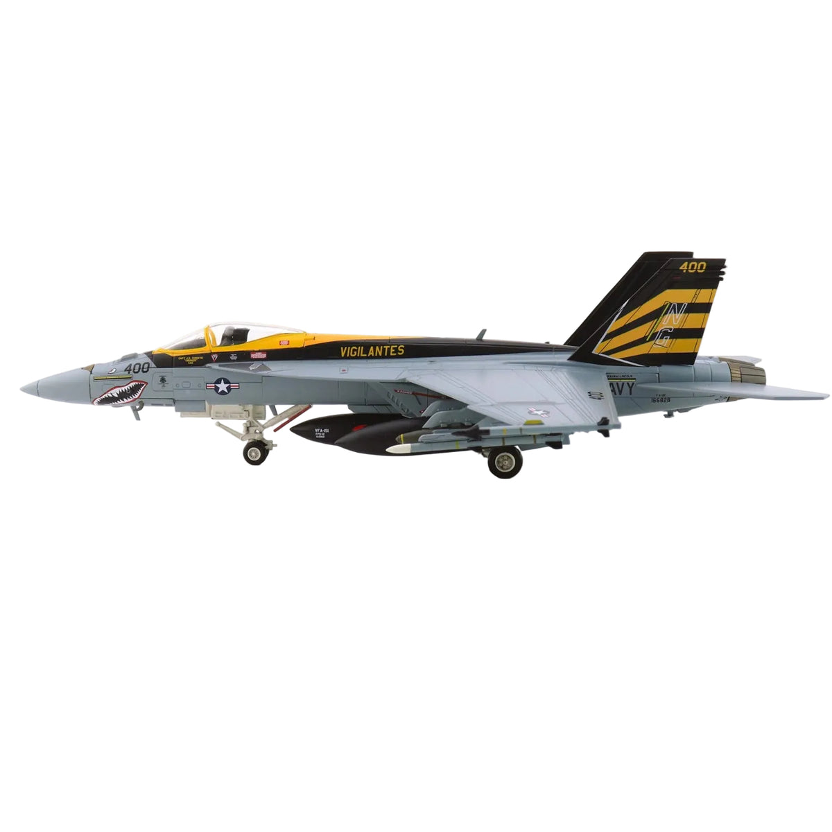 This HA5144 is a 1/72 scale diecast model of the Boeing F/A-18E Super Hornet. It accurately replicates aircraft number 166828 flown by the VFA-151 ‘Vigilantes’ aboard the USS Abraham Lincoln in 2021 www.moralepatches.com.au