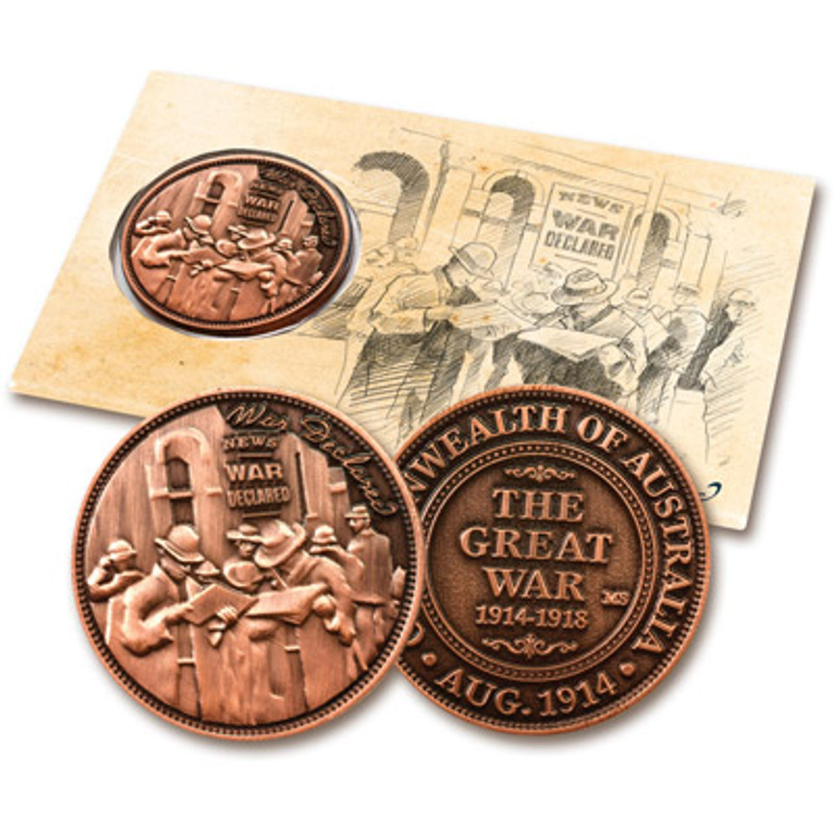 The special War Declared Penny In Blister Pack is a must-have for military enthusiasts and collectors alike. This unique penny commemorates the historic moment when England declared war on Germany on 4 August 1914. It captures the essence of that time, with crowds gathering to read and share the news of Australia's commitment to the Great War. www.moralepatches.com.au